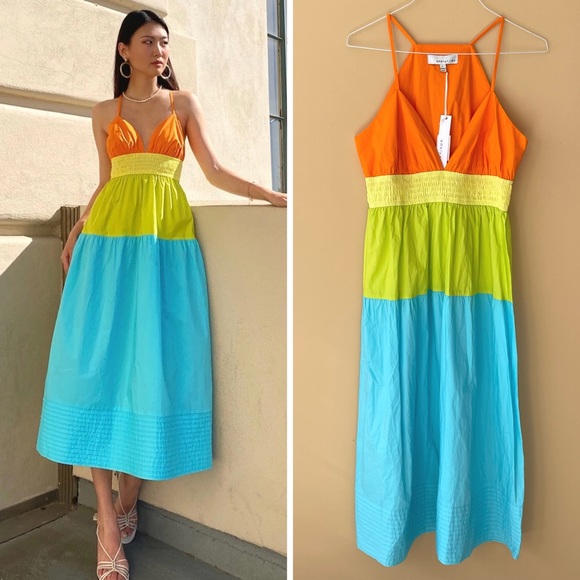 Adelyn Rae Dresses & Skirts - ADELYN RAE Playa Colorblock Poplin Midi Dress in Tangerine   Large. NWT